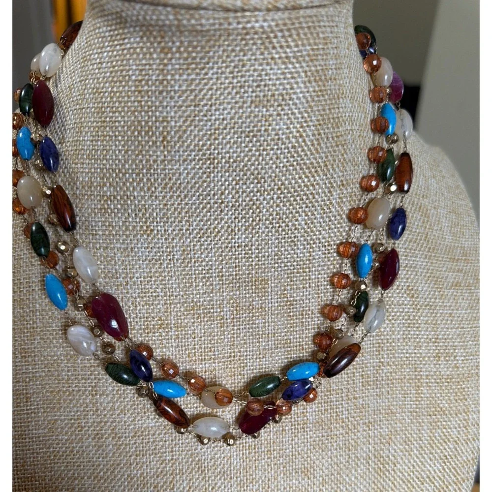 Multistrand Beaded Statement‎ Necklace  Tone Boho Layering